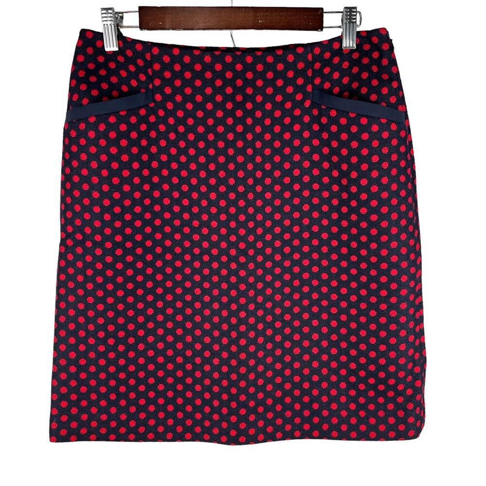 Talbots Womens Size 6 Navy Blue Red Polkadot Skirt Wool Blend Lined Knee Lngth
